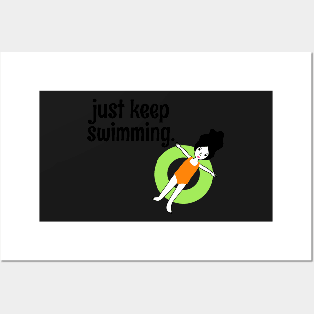 Just Keep Swimming Cute Summer Girl Inflatable Tube Wall Art by faiiryliite